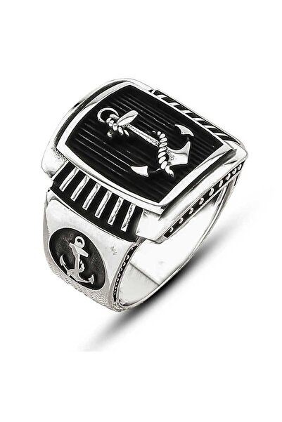 ebuz خاتم رجالي من نيدام بوتيك مزين بعلم مرساة البحر الفضية
