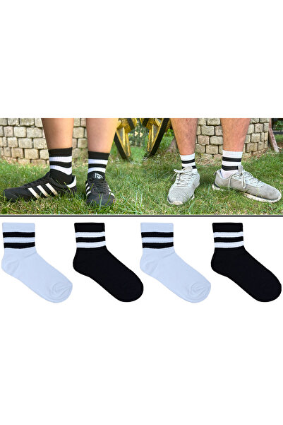 4'lü Unisex Pamuklu Çizgili Soket Çorap Seti