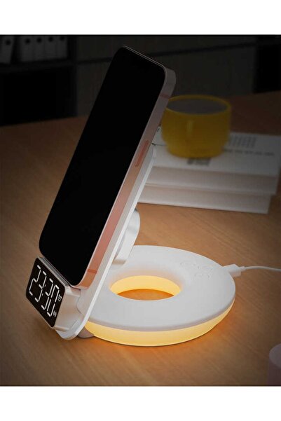 WIWU M11 4 In 1 Fonksiyonel Kablosuz Şarj Standı - Dijital Saat - Gece Lambası / Iphone -