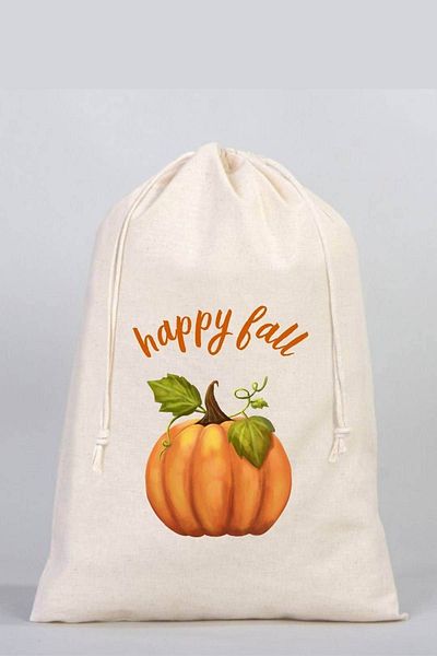 Florence Event Happy Fall Printed Pumpkin 100% Cotton Raw Cloth Pouch 30x40 Cm