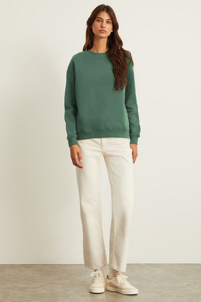 GRIMELANGE VİLİ Damen-Sweatshirt mit Fleece-Innenseite, Oversize-Passform, Basic, Rundhalsausschnitt, langärmlig, grün