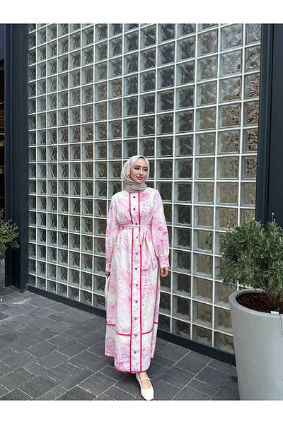 İnce Stil Linen Testeur Dress - Pink