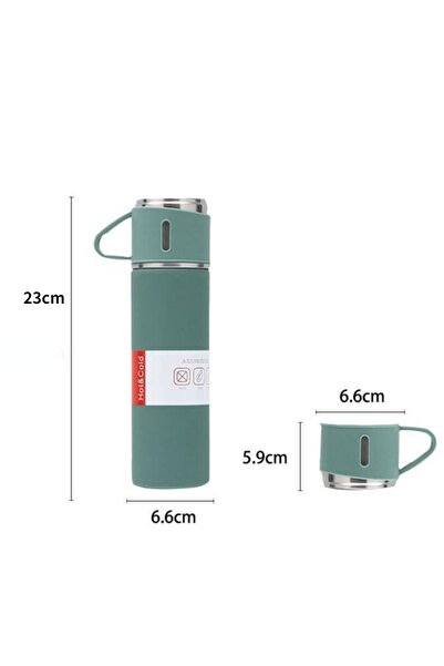 YKL Vacuum Flask Set Üç Bardaklı Kutulu Paslanmaz Çelik Termos Seti 500 Ml