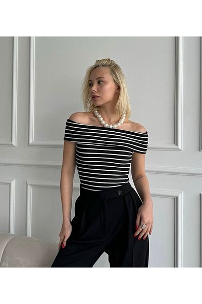 İLKCET MODA Γυναικεία πλεκτή μπλούζα με γιακά Madonna