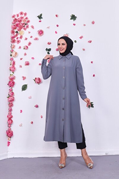 Marjinal City Μακρύ πλαϊνό σκίσιμο κουμπιά Hijab Cap Tunic