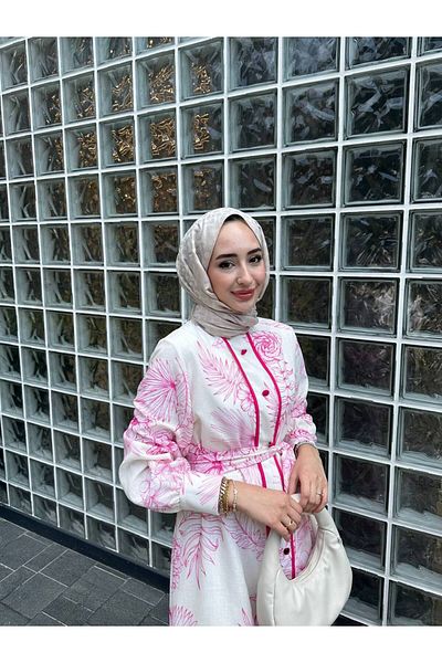 İnce Stil Linen Testeur Dress - Pink