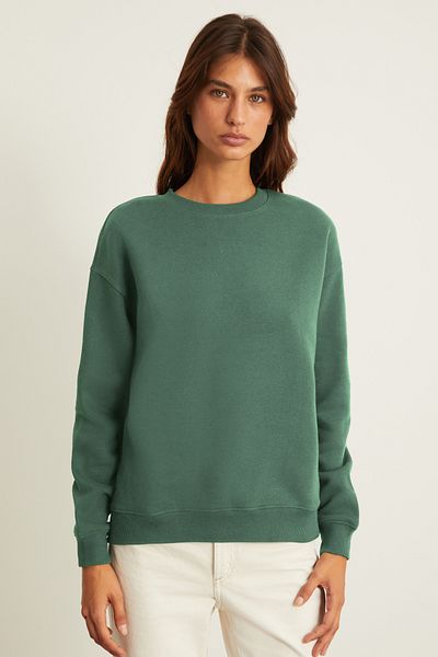 GRIMELANGE VİLİ Damen-Sweatshirt mit Fleece-Innenseite, Oversize-Passform, Basic, Rundhalsausschnitt, langärmlig, grün