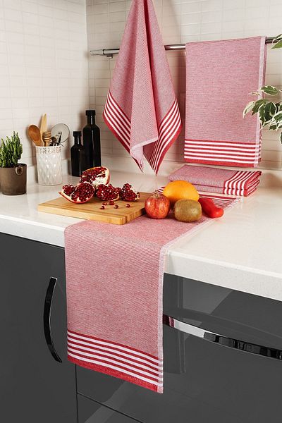 Denizli Concept Red 5-Piece Drying Cloth Set - Soft and Absorbent Cotton 50x70 Cm