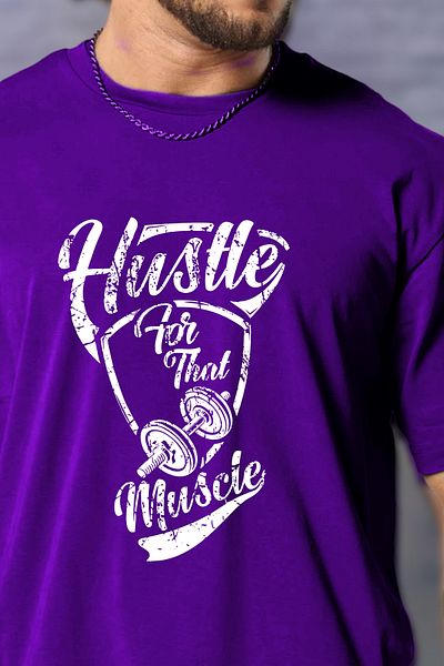 BESSA Ανδρικό βαμβακερό αθλητικό μπλουζάκι Purple Hustle Muscle Oversize Crew Neck
