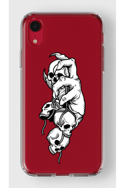 moonset Iphone XR Uyumlu Kuru Kafa Tasarımlı Baskılı Şeffaf Telefon Kılıfı