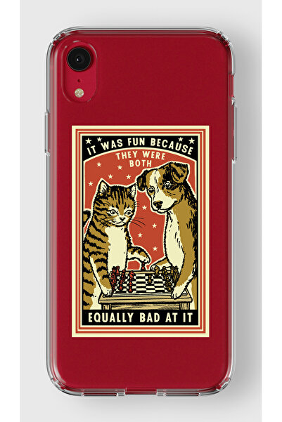 moonset Iphone XR Uyumlu Kedi ve Köpek Tasarımlı Baskılı Şeffaf Telefon Kılıfı