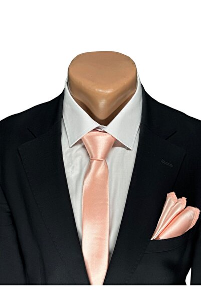 HARES Limited Quantity - Salmon Satin Hand Sewn Tie and Handkerchief