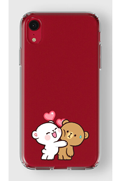 moonset Iphone XR Uyumlu Sevimli Ayıcıklar Tasarımlı Baskılı Şeffaf Telefon K...