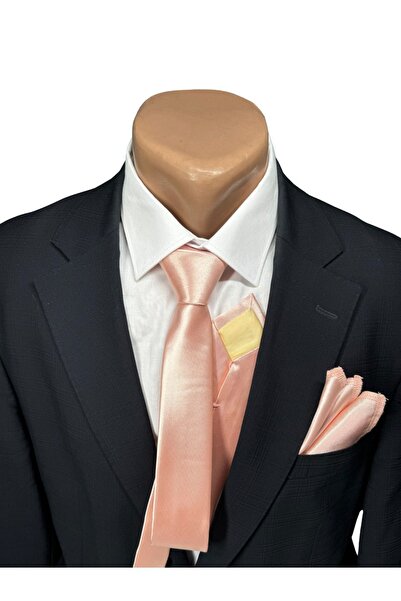 HARES Limited Quantity - Salmon Satin Hand Sewn Tie and Handkerchief