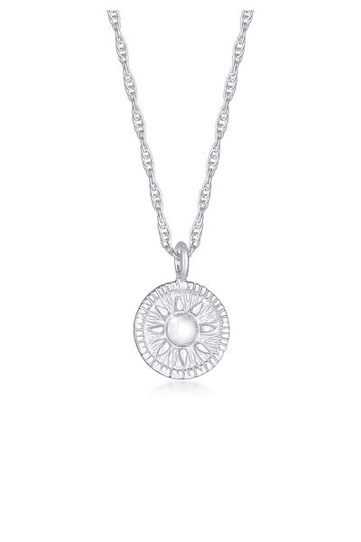 ELLI Halskette Kordelkette Coin Rund Sonne Antik 925er Silber