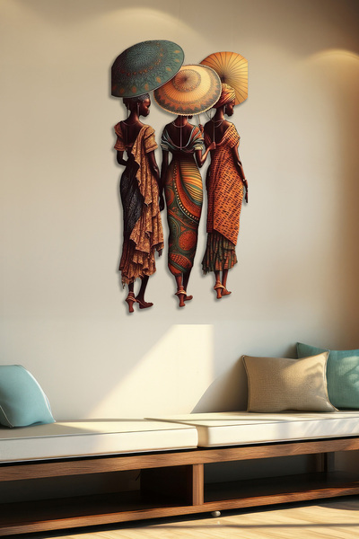 SteelArtDec Şemsiyeli Afrikalı Kadınlar Renkli Metal Tablo