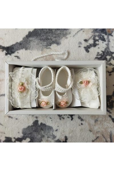Caprice 100% Cotton Baby Girl Floral Shoes & Headband & Tights Set of 3