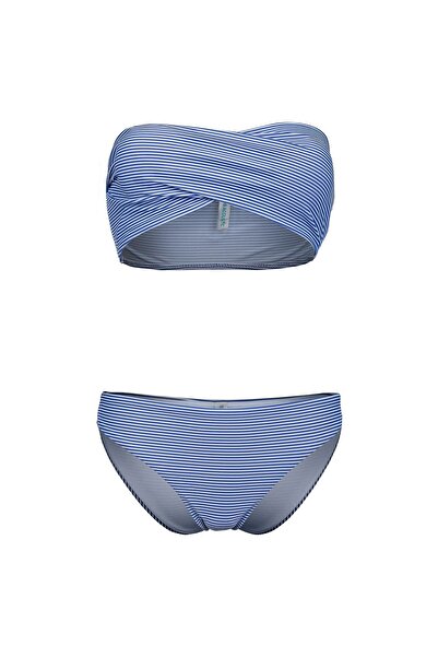 Transacoustic Синьо райе без презрамки дамски бикини комплект