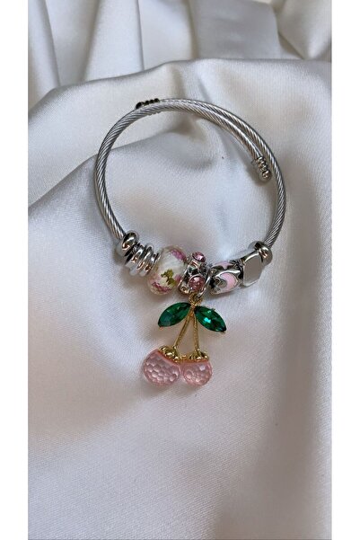Accessories Kiraz Charmlı Çelik Gümüş Renk Bileklik