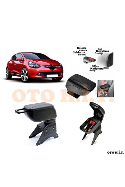 OTO H.İ.T. Renault Clio 4 Uyumlu Kol Dayama Ve Kolçak Sürgülü Bardaklıklı Ayarlanabilir Siyah Deri