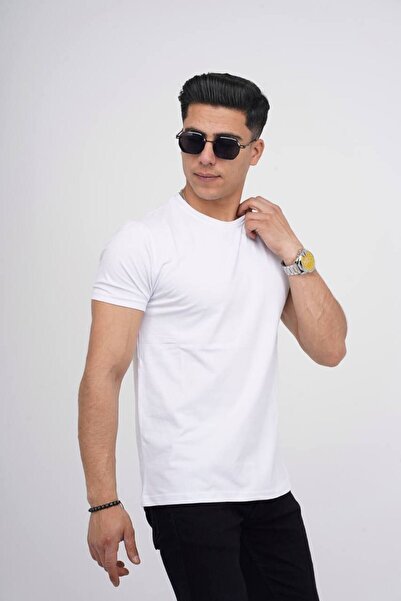 Est Estola Ανδρικό σετ 5 - Λευκό, Navy Blue, Black Salmon, Çağla Silim Fit Crew Neck Απλό T-shirt