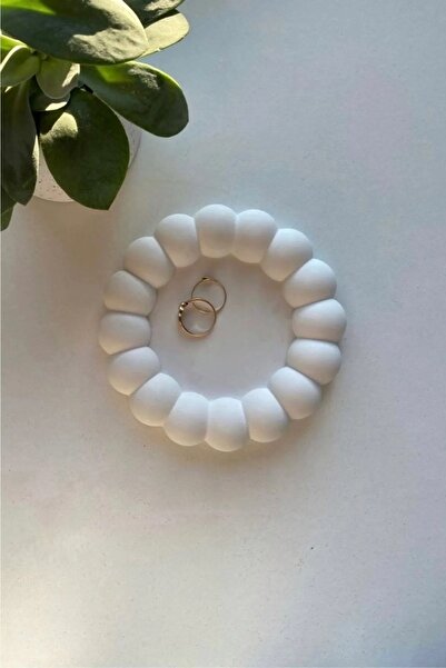 Havalı Tasarım Bubble Oval Decorative Plate| White