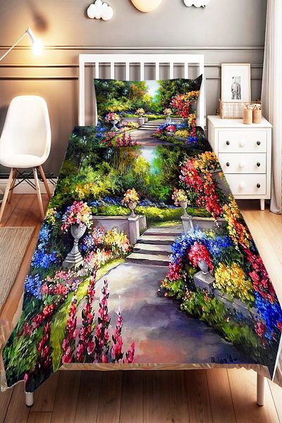 Else Dekor Single Children's Bedspread - Flower Garden Pattern and Digital Printed