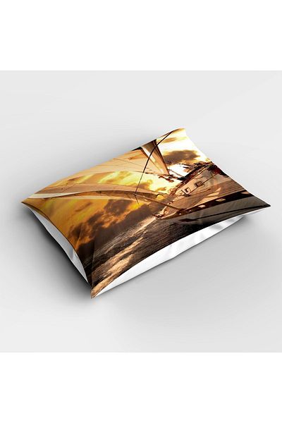 Else Dekor Sea Yacht Patterned - Digital Printed Single Children's Bedspread and Pillowcase