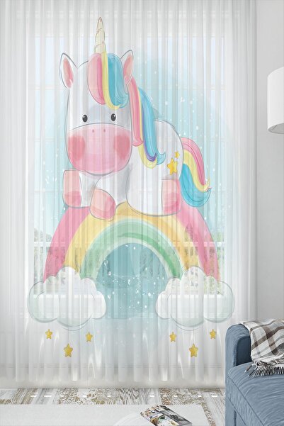 3D ELSE HALI Renkli Gök Kuşağı Unicorn Desenli Dekoratif Çocuk Bebek Odası Te...