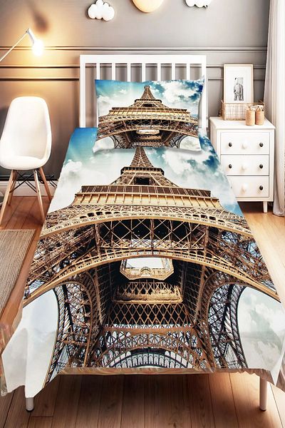 Else Dekor Paris Patterned Eiffel Tower - Single and Children's Bedspread and Pillowcase