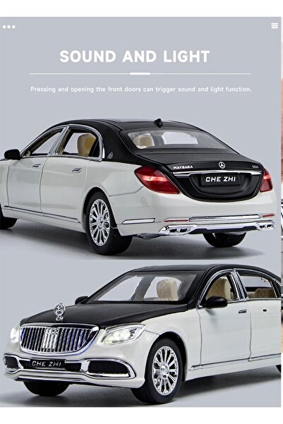 OYUNCAKSAHİLİ Mercedes Benz S600 Maybach Tarz Araba Diecast 1.24 Koleksiyon Metal 6 Kapı Bagaj Kaput Siyah-Beyaz