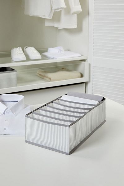 Ocean Home Textile 7 Compartment Gray Striped Cabinet Drawer Inside Accordion Type Folding Laundry Organizer
