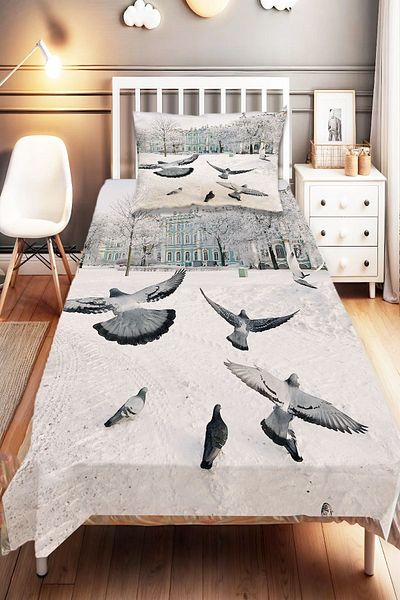 Else Dekor Single and Children's Bedspread - Flying Birds Pattern and Digital Printed Pillowcase