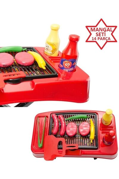OYUNCAKSAHİLİ MANGAL BARBEKÜ PİŞİRME YAZLIK EĞİTİCİ OYUNCAK YELPAZE MAŞA SUCUK SOSİS 14 PARÇA