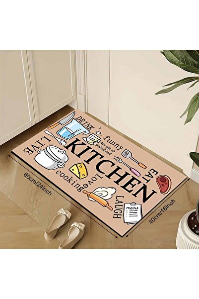 3D ELSE HALI Mutfak Aletleri Desenli Tezgah Önü Kaymaz Taban Yıkanabilir Mutf...