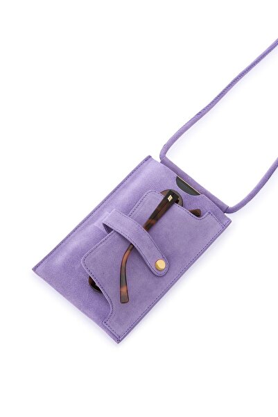 BAGBOX Lila Süet Hakiki Deri Telefonluk , Kartlık , Gözlük Kılıfı