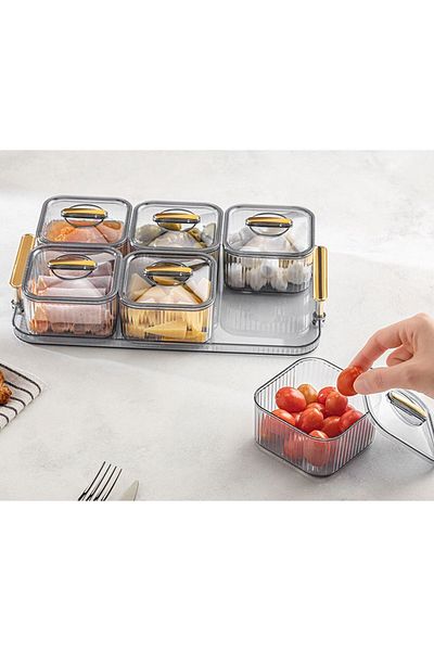 LİRAZON Luxury 6-Compartment Breakfast Set with Tray - Storage Container Included