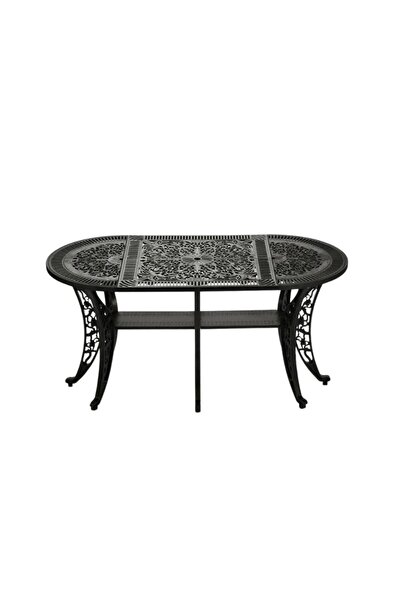 Ceritti Ferforje Görünümlü Oval Bahçe Masası, Dış Mekanda Kullanılabilir, 2 Y...