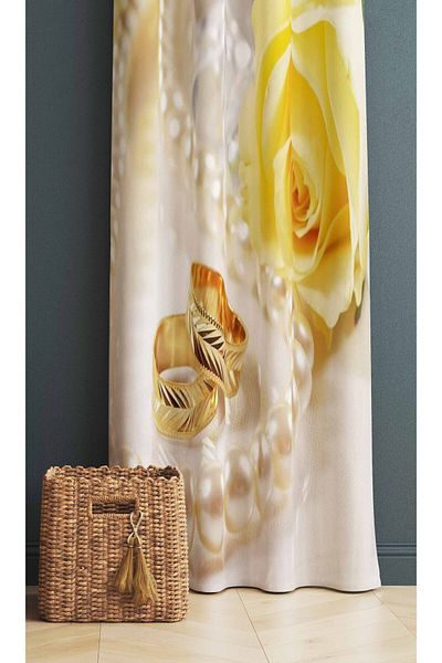 Else Dekor Digital Printed Yellow Rose Rings - Bedroom, Living Room, Kitchen Background Curtain