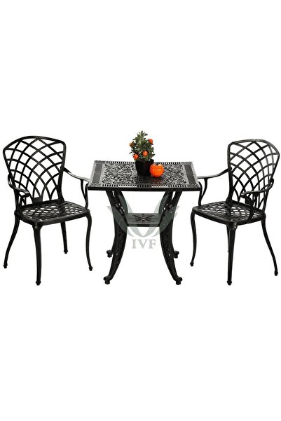 Ceritti Ferforje Görünümlü Masa Ve Sandalye, Dış Mekanda Kullanılabilir 2 Kiş...