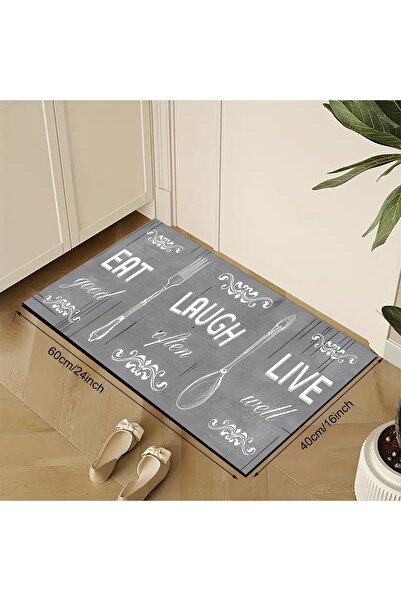 Else Dekor Ye Gül Yaşa Gri Desenli Tezgah Önü Kaymaz Taban Yıkanabilir Mutfak...