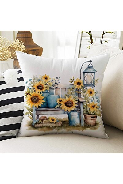 Else Dekor Set of 4 Sunflower Patterned Digital Printed Throw Pillow Cover Gift