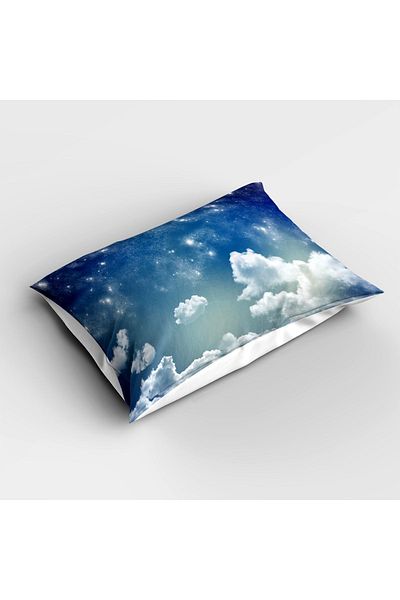Else Dekor Single White Blue Clouds Patterned Digital Printed Bedspread and Pillowcase