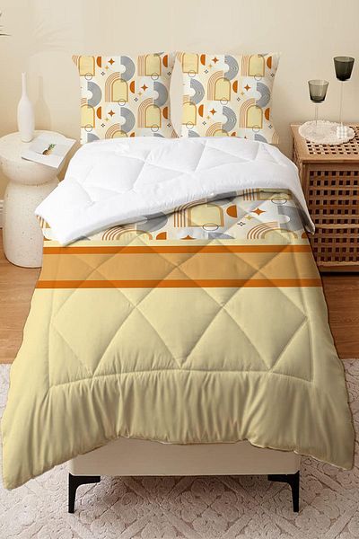 Else Dekor Double Person Microfiber Quilted - Patterned and Covered Sleeping Set