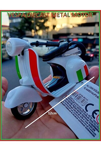 OYUNCAKSAHİLİ Vespa Primevera Diecast Metal Motorsiklet Orjinal Beyaz Çizgili...