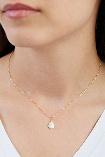 Elika Silver Gold Model Water Drop Pearl Look Necklace