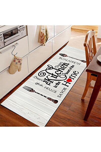 3D ELSE HALI Kitchen Yazılı Desenli Tezgah Önü Kaymaz Taban Yıkanabilir Yollu...