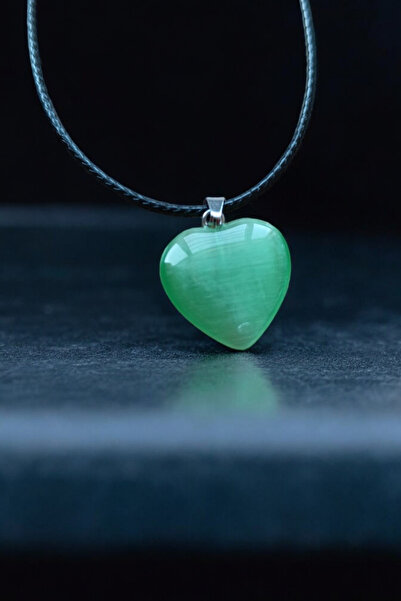 MGA DOĞAL TAŞ Yeşil Doğal Taş  Kolye Bijuteri Kolye Kadın Kolye Deri İpli Kolye Kalpli kolye
