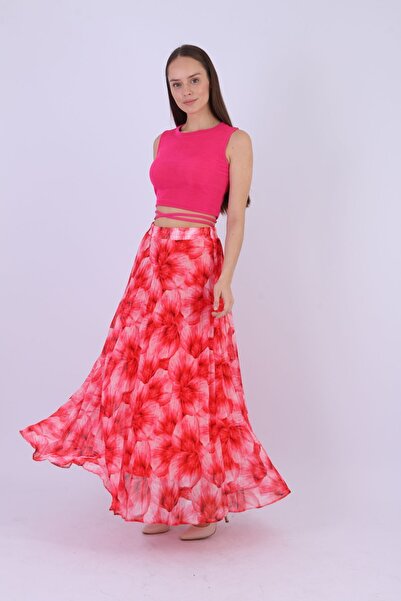 sehatex Beli Lastikli Astarlı Piliseli Şifon Etek Qys