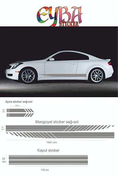 EYBA STİCKER Marşpiyel,kaput,yan Ayna Oto Sticker - Araba Sticker - 5 Parça- ...